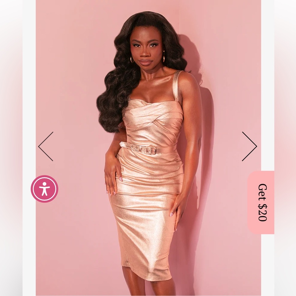 Vixen by Micheline Pitt Jawbreaker Wiggle in CHAMPAGNE ROSE LAMINATE Gold dress